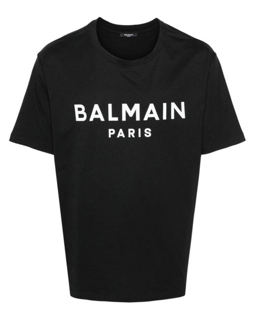 Logo-print cotton T-shirt Balmain de hombre de color Black
