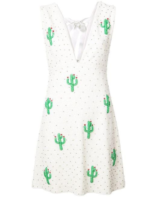 Ganni White Beaded Cactus Dress