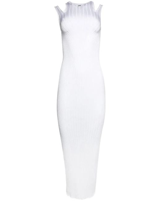 Mugler White Plaque Detail Maxi Knitted Dress