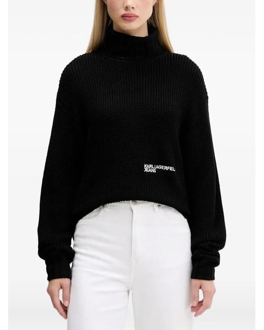 Karl Lagerfeld Black Roll-Neck Logo Sweater