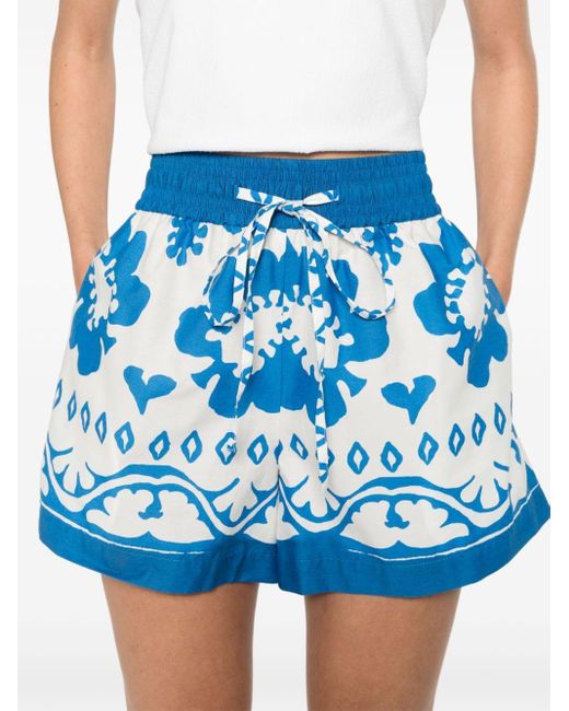 Sandro Blue Graphic-print Cotton Shorts