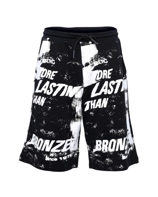Iceberg Black Printed Drawstring Shorts for men