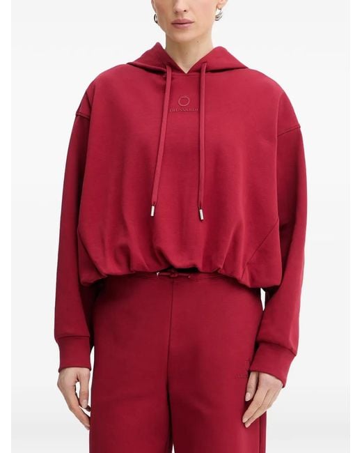Trussardi Red Hoodie À Logo Brodé