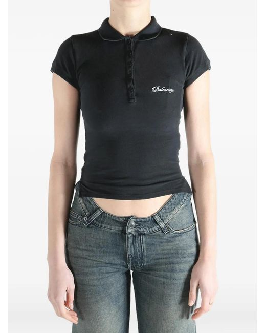 Balenciaga Black Buttoned Polo Top