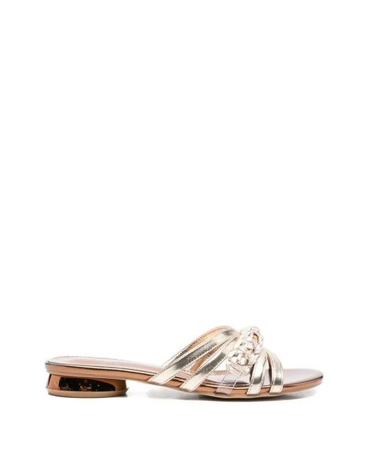 CafeNoir White Crystal-Embellished Flat Sandals