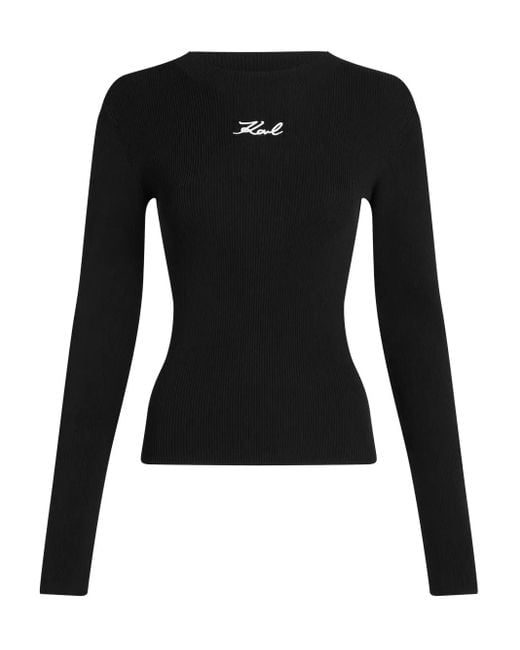 Karl Lagerfeld Black Logo-Embroidered T-Shirt