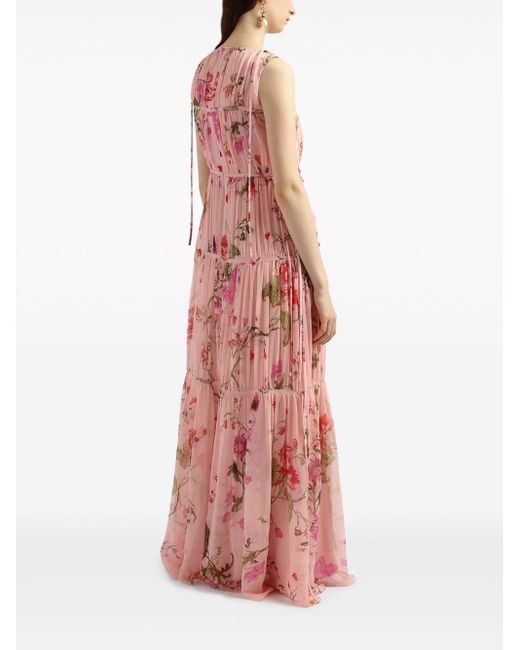 Erdem Pink Floral-print Tiered Gown