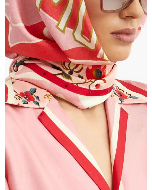 Camilla Pink Patterned Square Silk Scarf