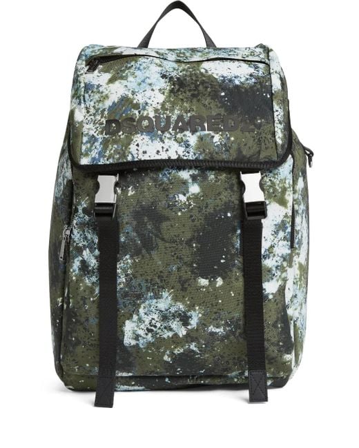 DSquared² Green Paint-Splashes Logo-Print Backpack for men