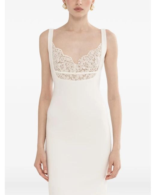 Nissa White Robe Mi-Longue À Détails En Dentelle