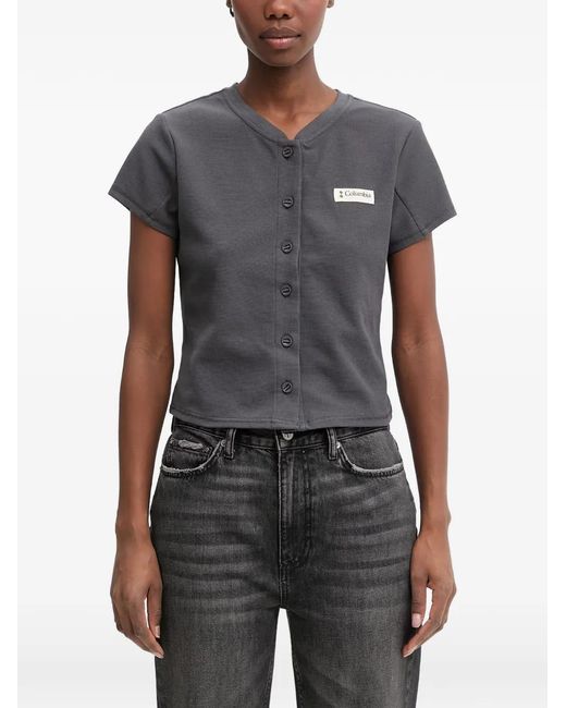 Columbia Gray Acker Rock Waffle-Knit Logo-Patch T-Shirt