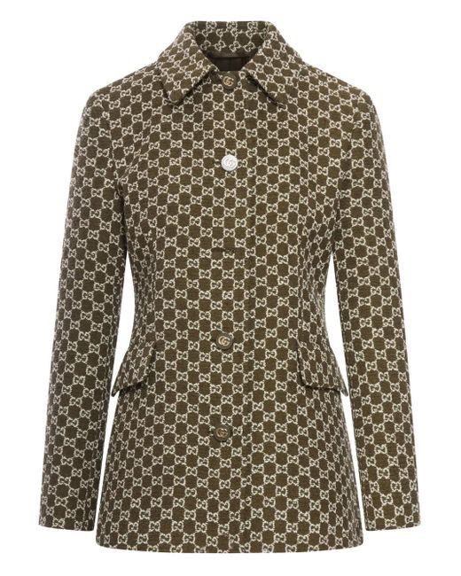 Gucci Single-breasted Collared Tweed Jacket Green