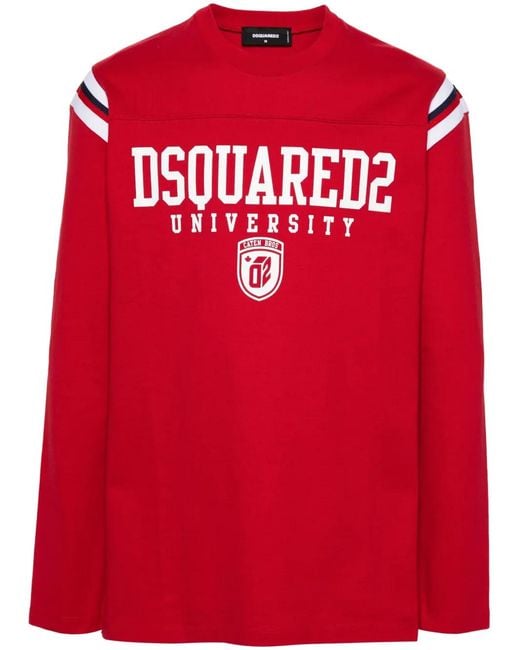 DSquared² Red Varsity Logo-Print T-Shirt for men
