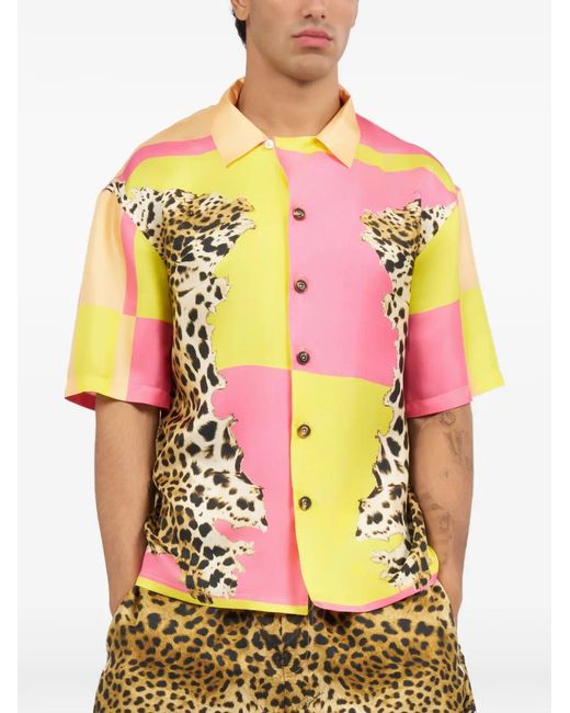 Roberto Cavalli Pink Chemise À Imprimé Léopard for men