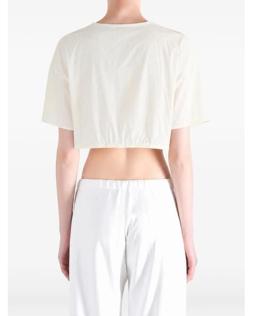 Amomento White Cropped Elasticated-Hem Top