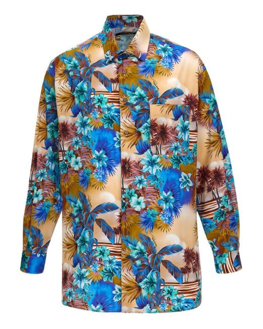 Roberto Cavalli Overhemd Met Tropische Print in het Blue voor heren