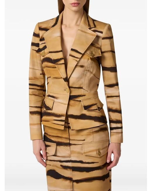 Elisabetta Franchi Natural Drill Jacket With Tiger Print