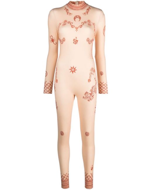 MARINE SERRE Pink Regenerated Henna-print Bodysuit