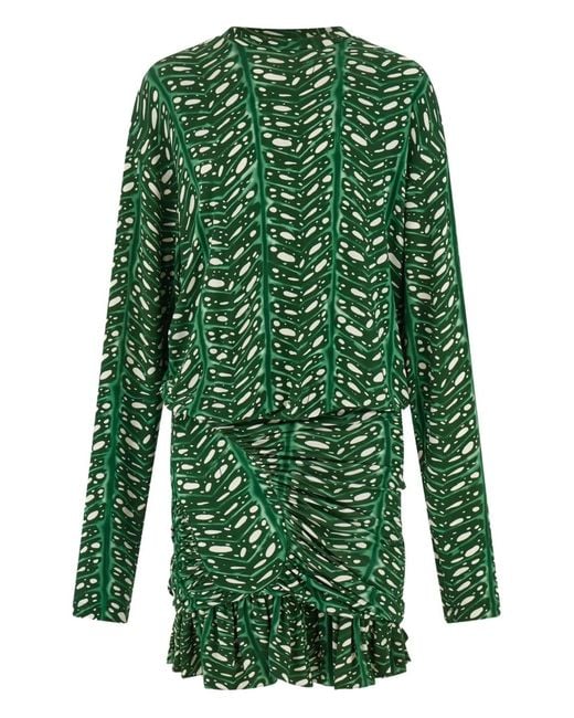 Ferragamo Green Printed Mini Dress