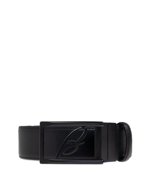 Brioni Black Leather Embossed Belt for men