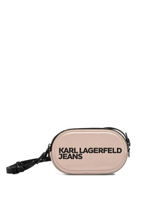 Karl Lagerfeld White Oval-Shaped Logo-Plaque Crossbody Bag