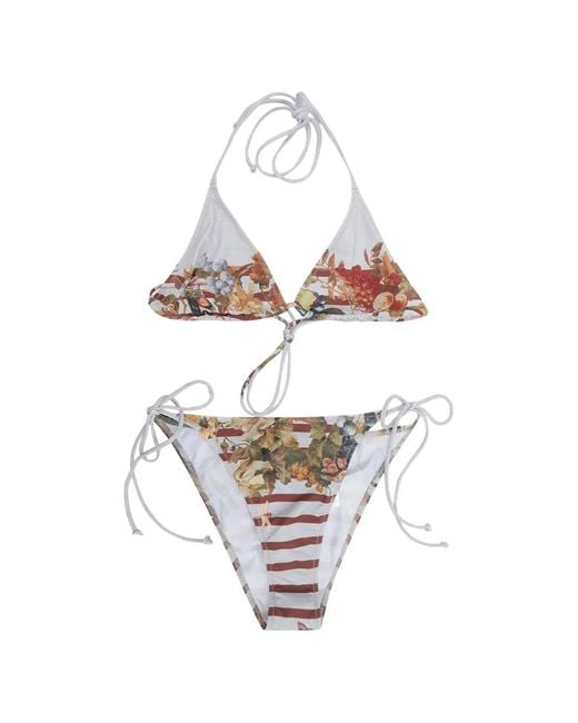 Jean Paul Gaultier White Floral-Print Bikini Set