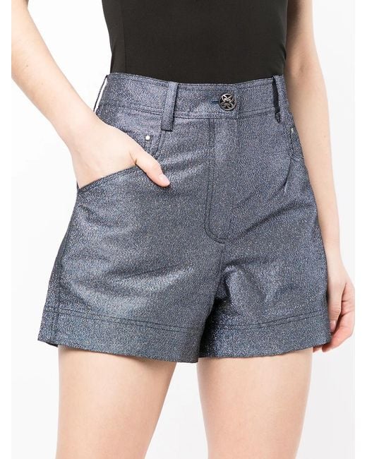 Shiatzy Chen Blue Glittered Denim Shorts