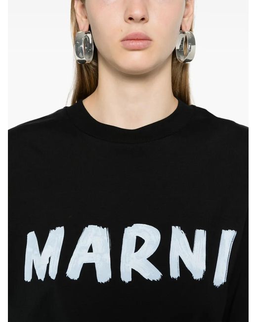 Marni Black T-Shirt With Printed Logo
