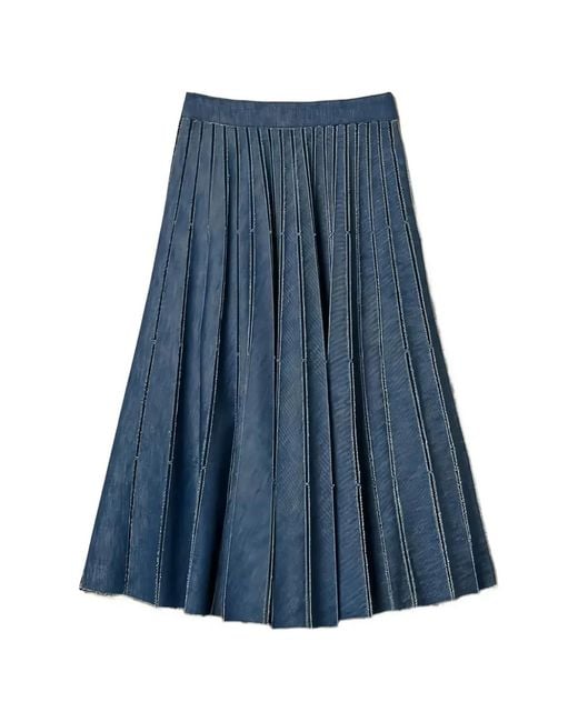 Twinset Blue Pleated Denim Skirt