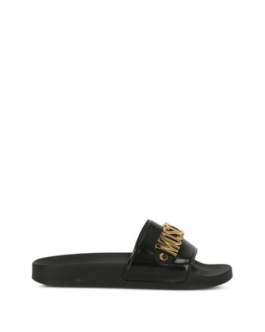 Moschino Black Logo-Lettering Leather Sandals for men
