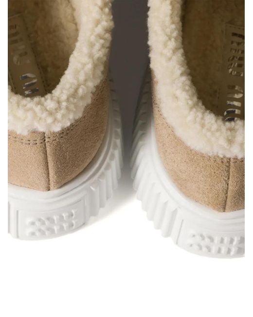 Miu Miu Natural Logo-Embroidered Suede Sneakers