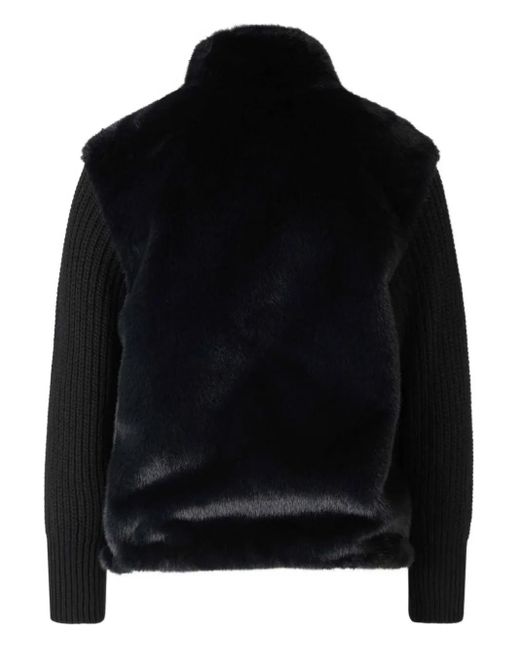 Herno Black Faux Fur Ribbed-Cuff Jacket