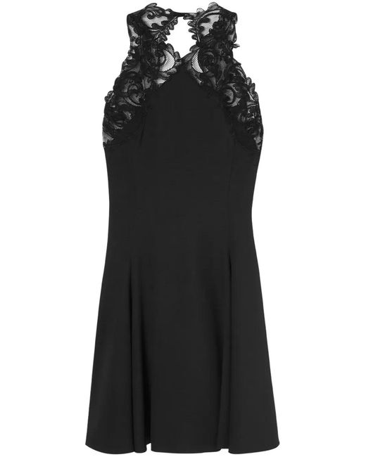 Versace Black Barocco-Lace Trim Halterneck Minidress