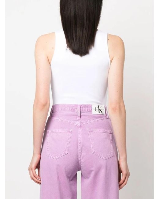 Gcds White Logo-Print Sleeveless Bodysuit