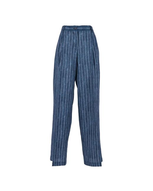 ERMANNO FIRENZE Blue Pinstripe-Pattern Pleated Pants