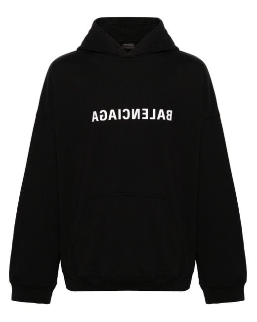 Balenciaga Black Logo-print Cotton Hoodie for men