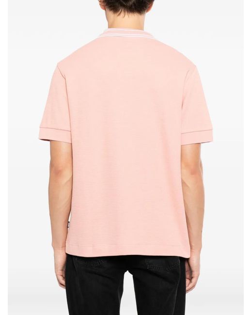 Boss Pink Striped Collar Polo Shirt for men