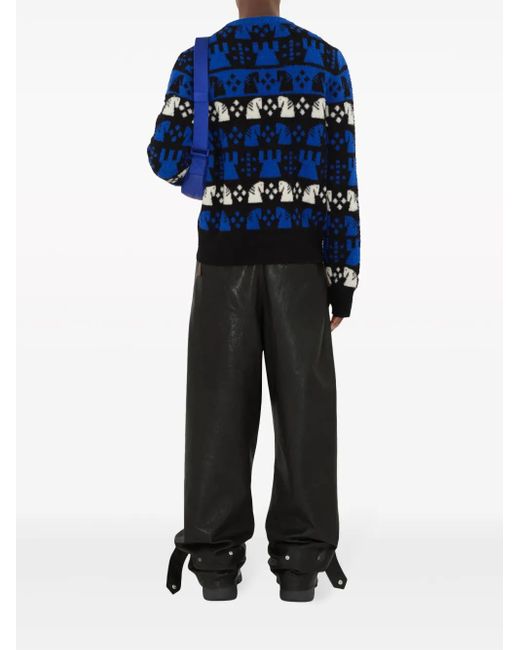 Burberry Blue Chess Wool Blend Sweater for men