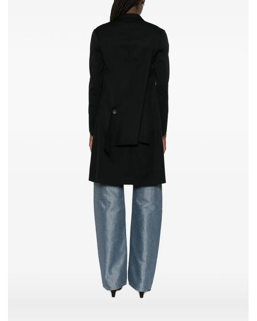 Yohji Yamamoto Black Asymmetric-Panel Single-Breasted Coat