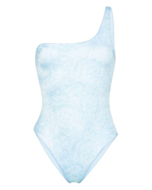 Versace Blue Barocco-print One-shoulder Swimsuit