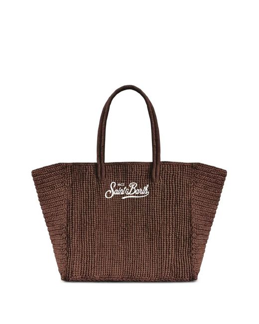 Mc2 Saint Barth Brown Logo-Embroidered Raffia Tote Bag