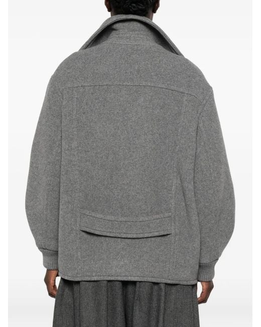 Moschino Gray Double-Breasted Heart-Motif Wool Jacket