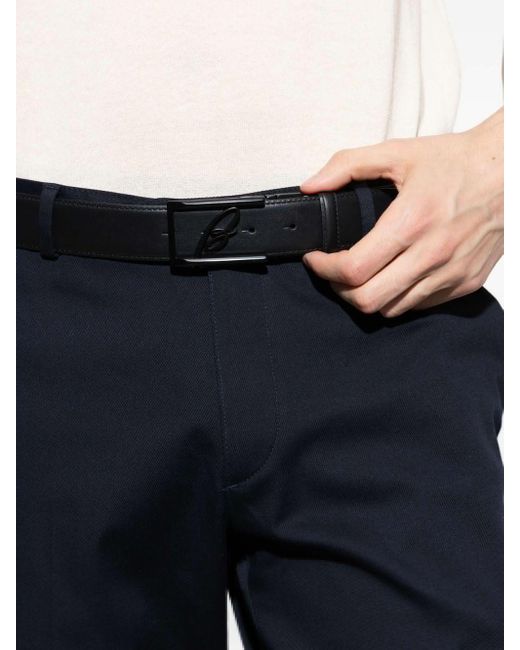 Brioni Black Leather Embossed Belt for men