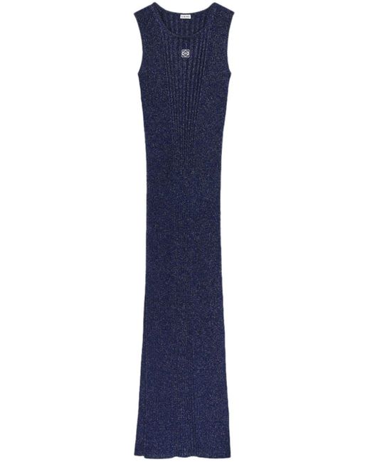 Vestido largo con anagrama bordado Loewe de color Blue