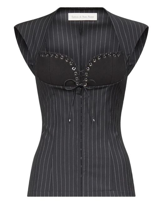 Ludovic de Saint Sernin Black Robin Pinstripe Top