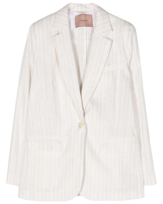 Twinset White Striped Single-Breasted Blazer