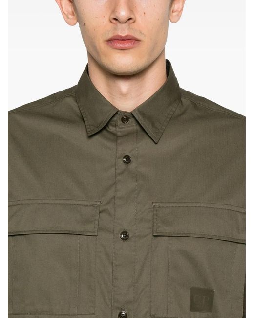 C P Company Green Logo-Patch Cotton Shirt for men