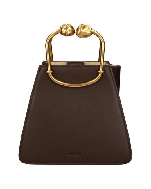 Cult Gaia Brown Sculptural-Handle Leather Mini Bag