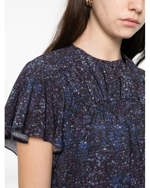 Isabel Marant Blue Speckled Pleated Blouse