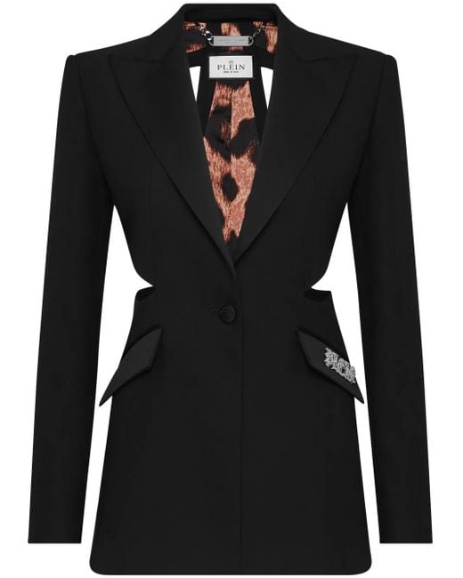 Philipp Plein Black Logo-Plaque Cut-Out Blazer